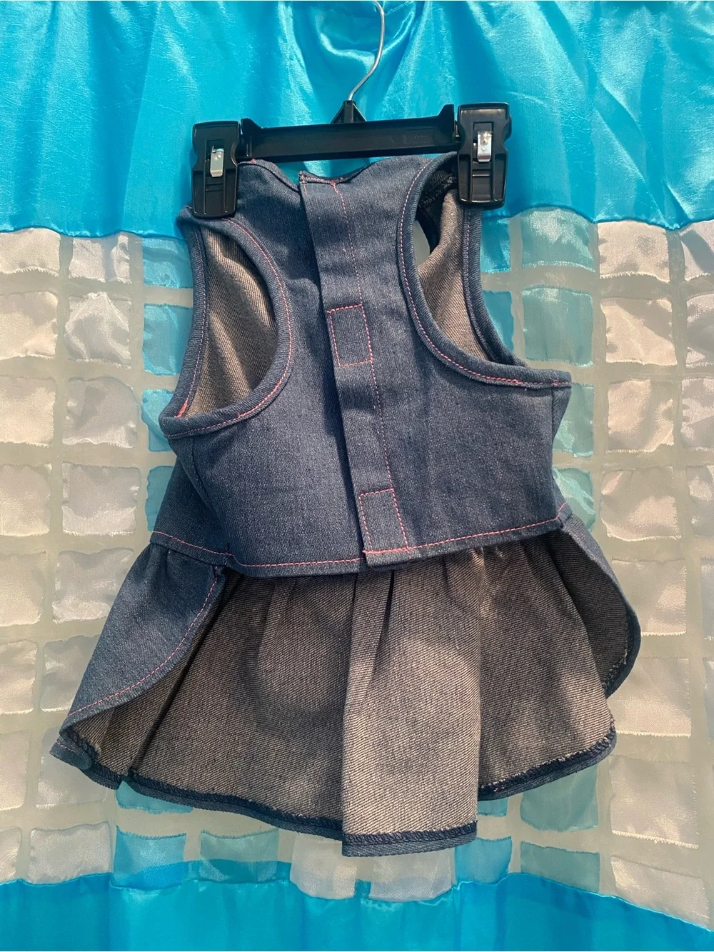 Denim Bow Skirted dress for dog Blue